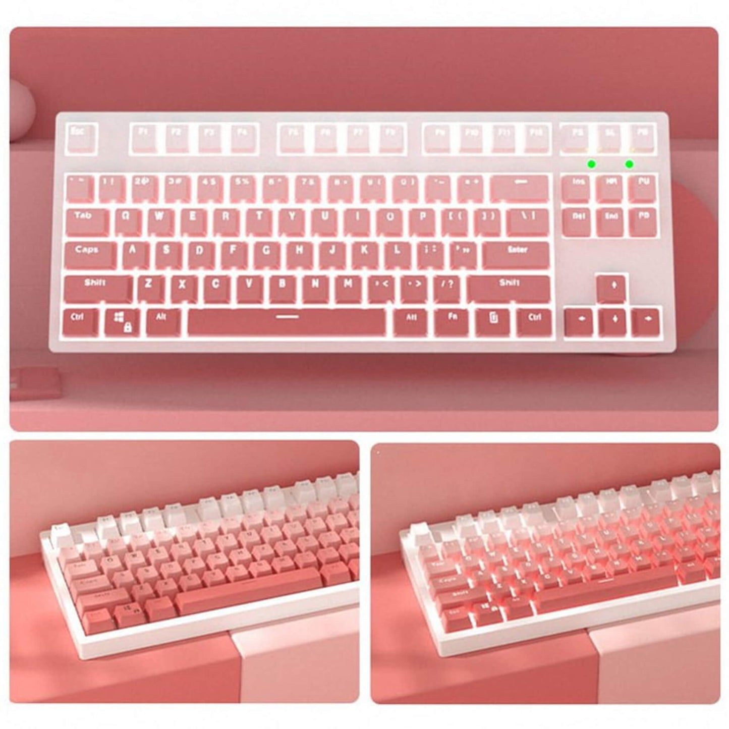 Gradient Pink Translucent Keycaps 104 Keycaps