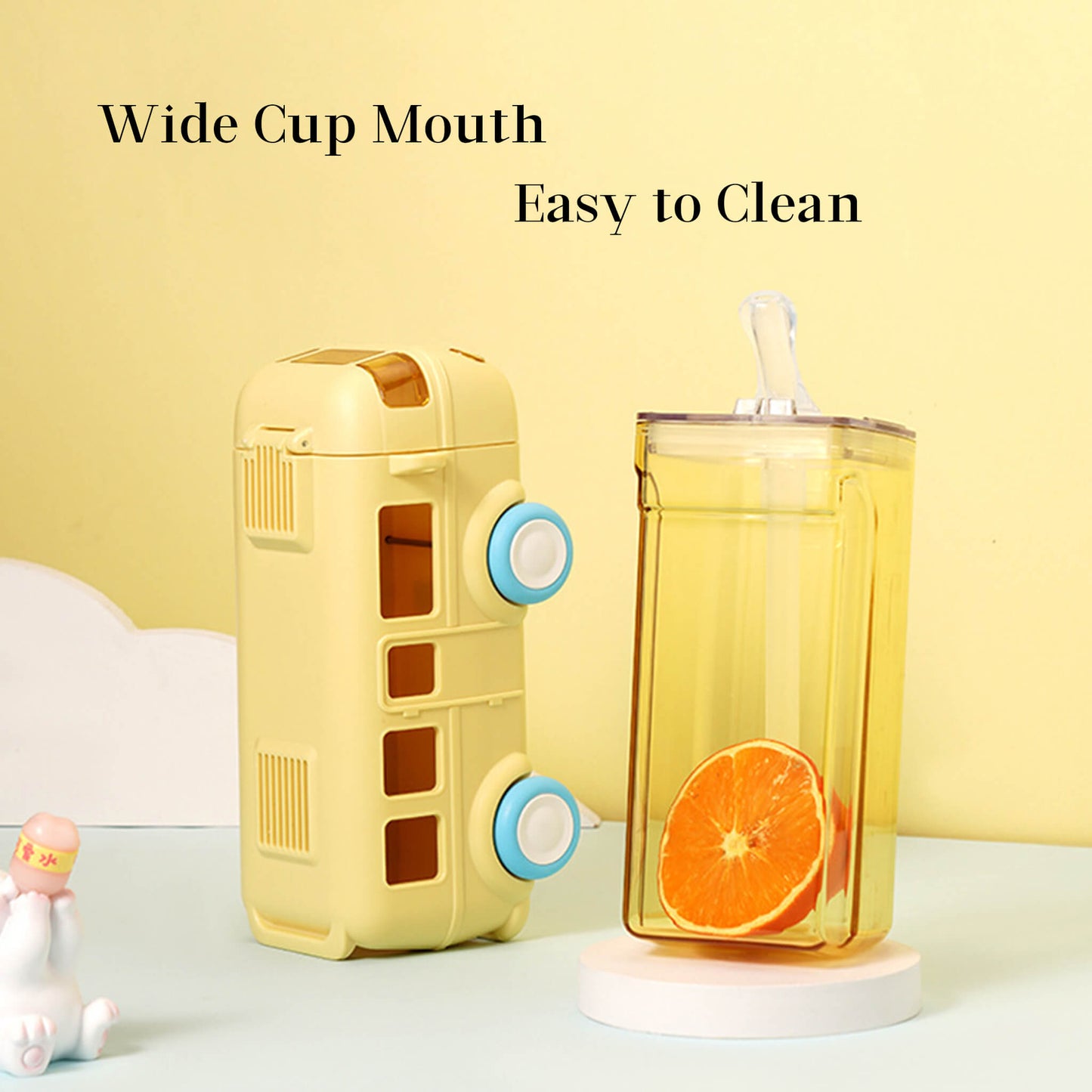 16.9oz Cute Shuttle Bus Shaped Cup with Straw