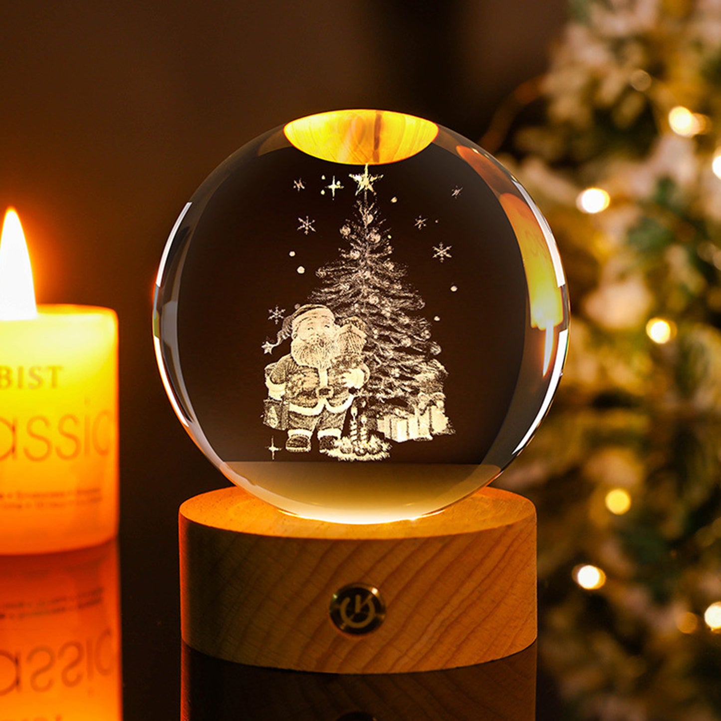 3D Engraved Crystal Ball LED Glowing Lamp