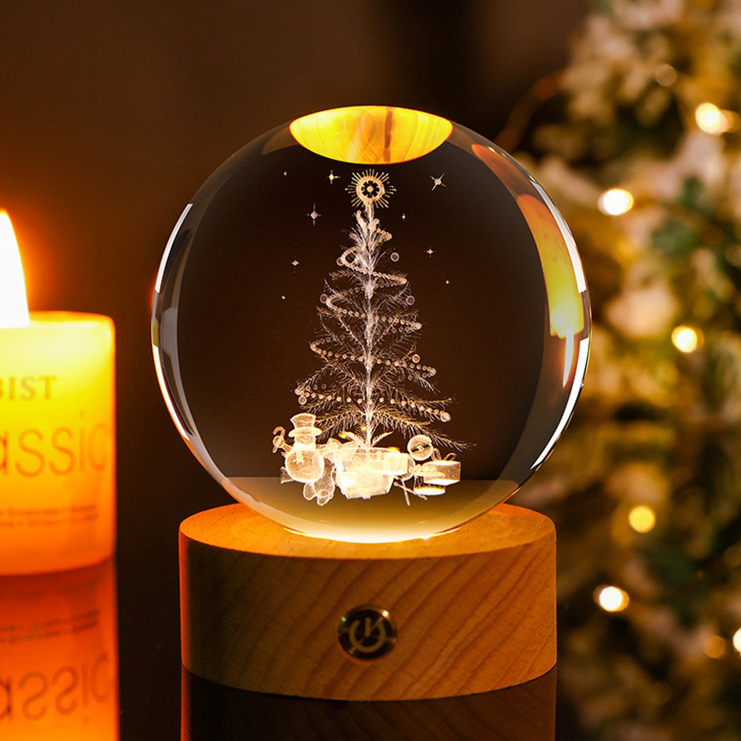 3D Engraved Crystal Ball LED Glowing Lamp