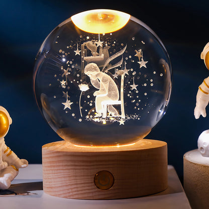 3D Engraved Crystal Ball LED Glowing Lamp
