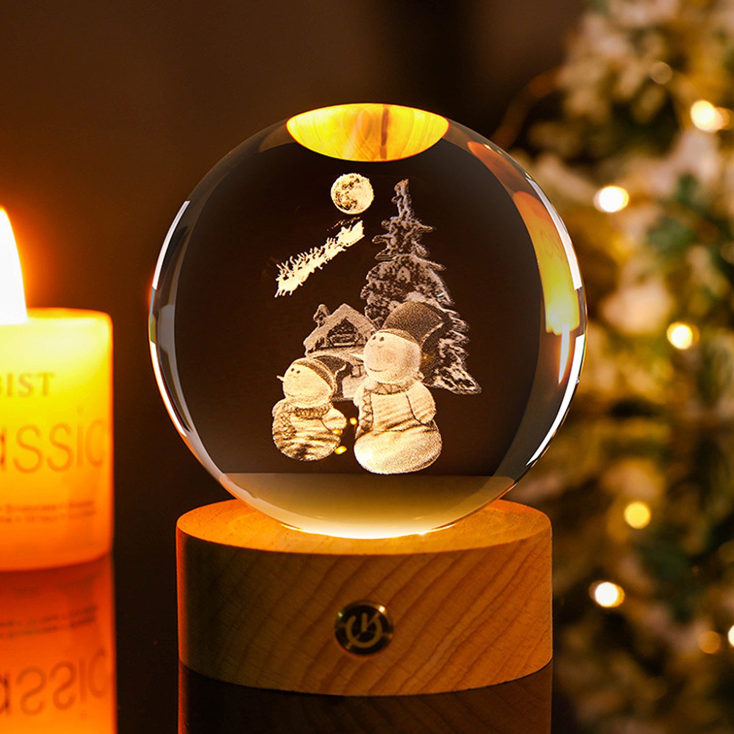 3D Engraved Crystal Ball LED Glowing Lamp