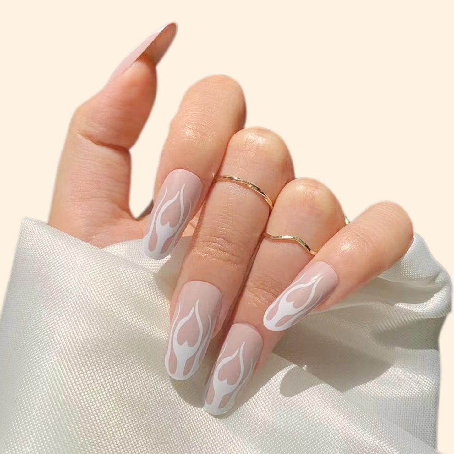 Stylish White Flame Long Almond Press-On Nails