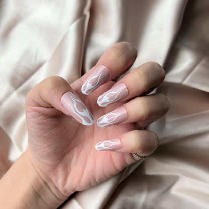 Stylish White Flame Long Almond Press-On Nails