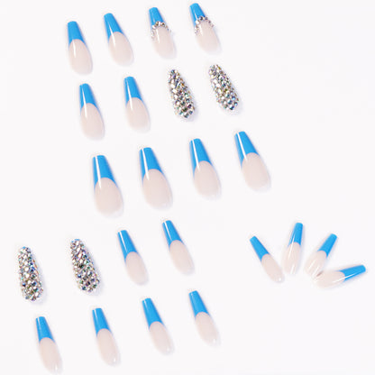 Luxurious Blue Full Diamond Long Press-on Nails