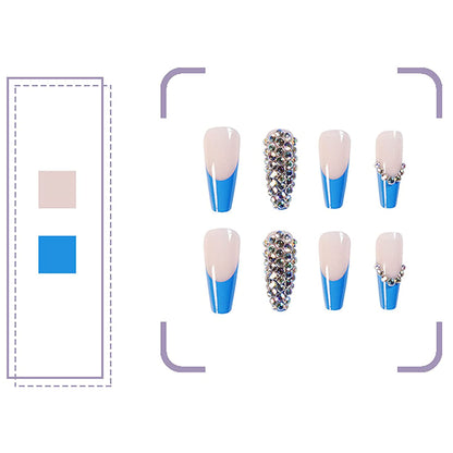 Luxurious Blue Full Diamond Long Press-on Nails