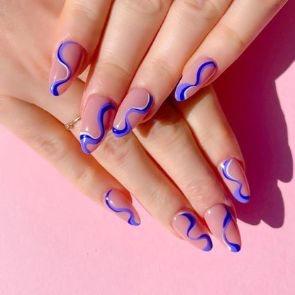 Unique Blue Swirl Almond Press-On Nails