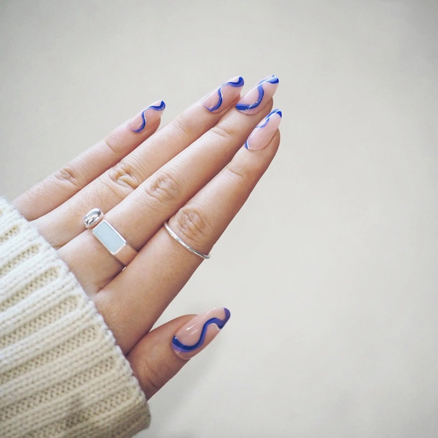 Unique Blue Swirl Almond Press-On Nails