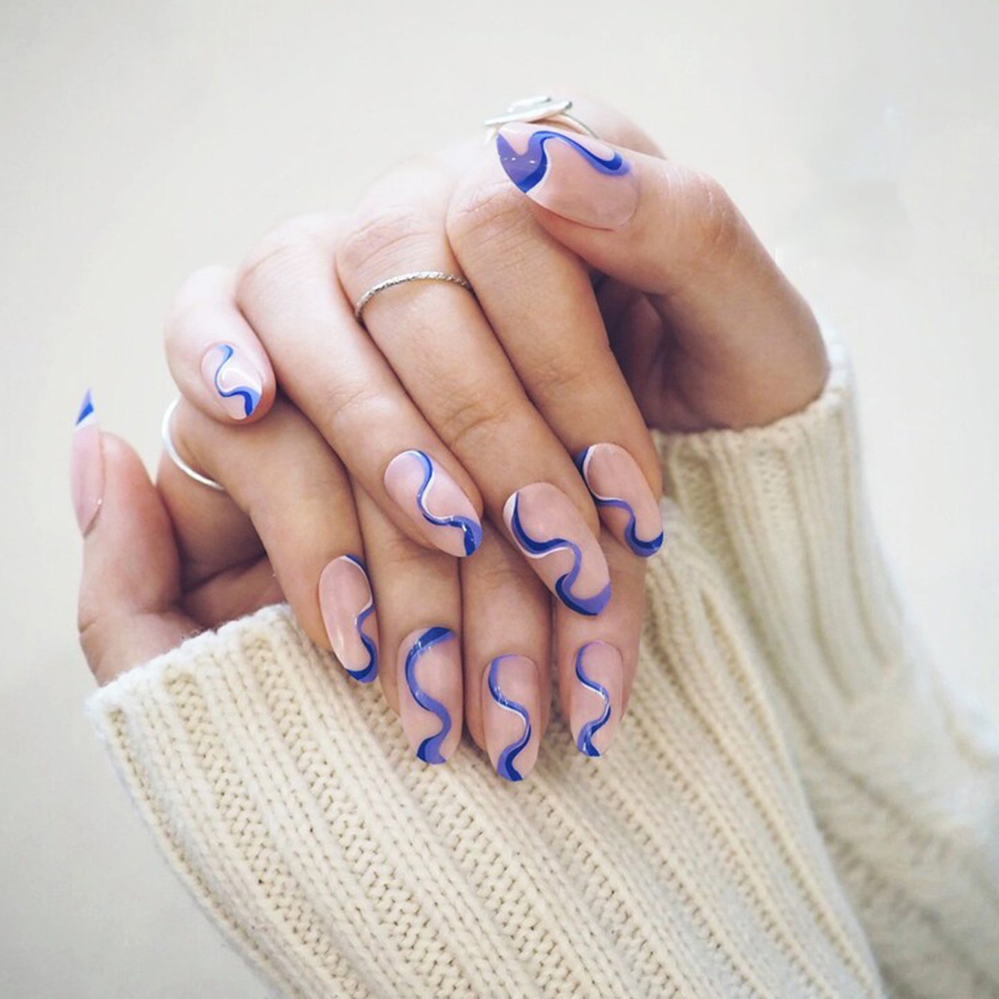 Unique Blue Swirl Almond Press-On Nails