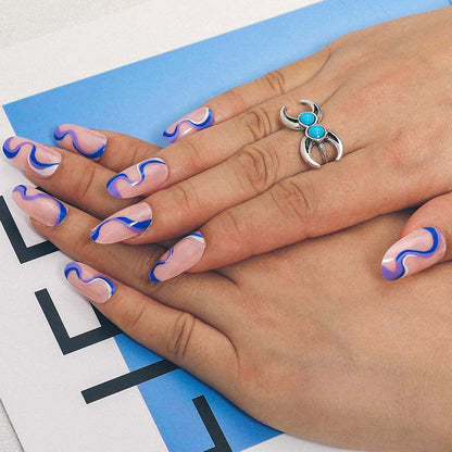 Unique Blue Swirl Almond Press-On Nails