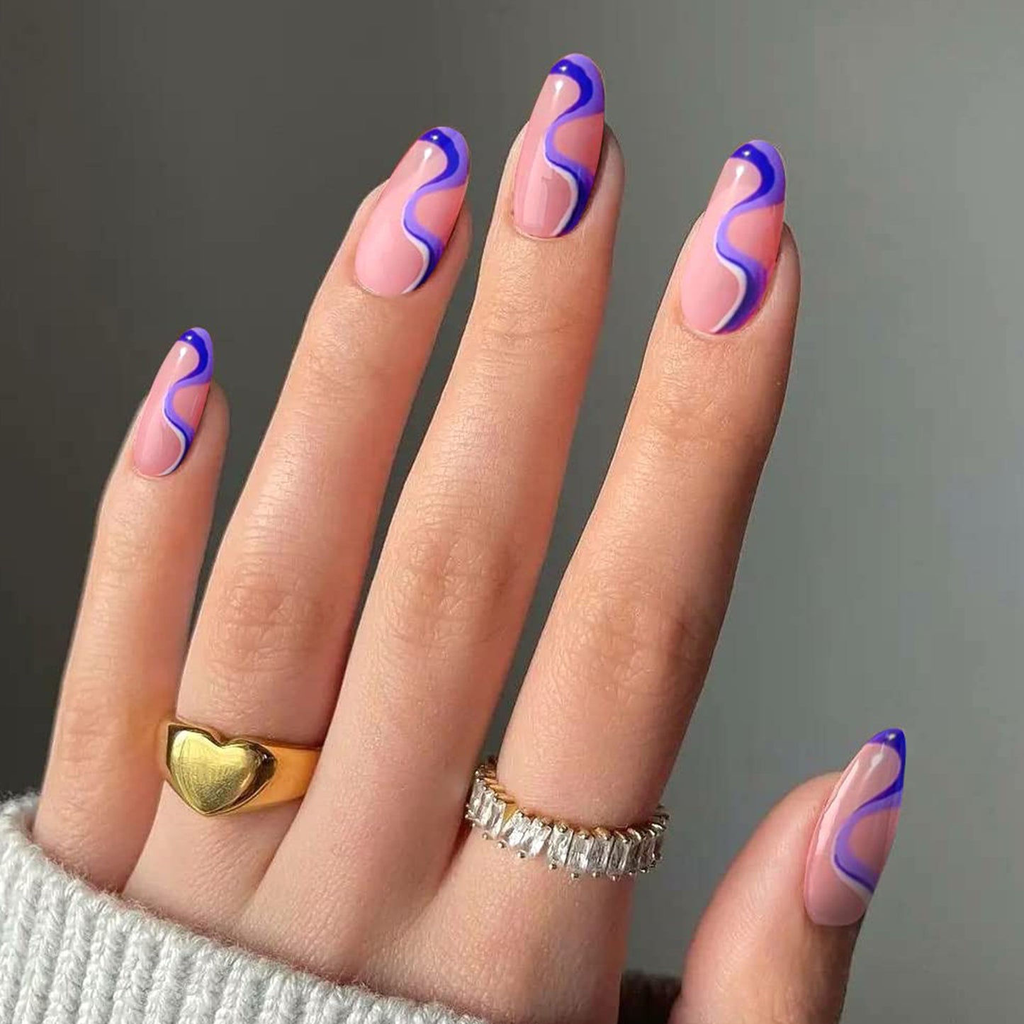 Unique Blue Swirl Almond Press-On Nails