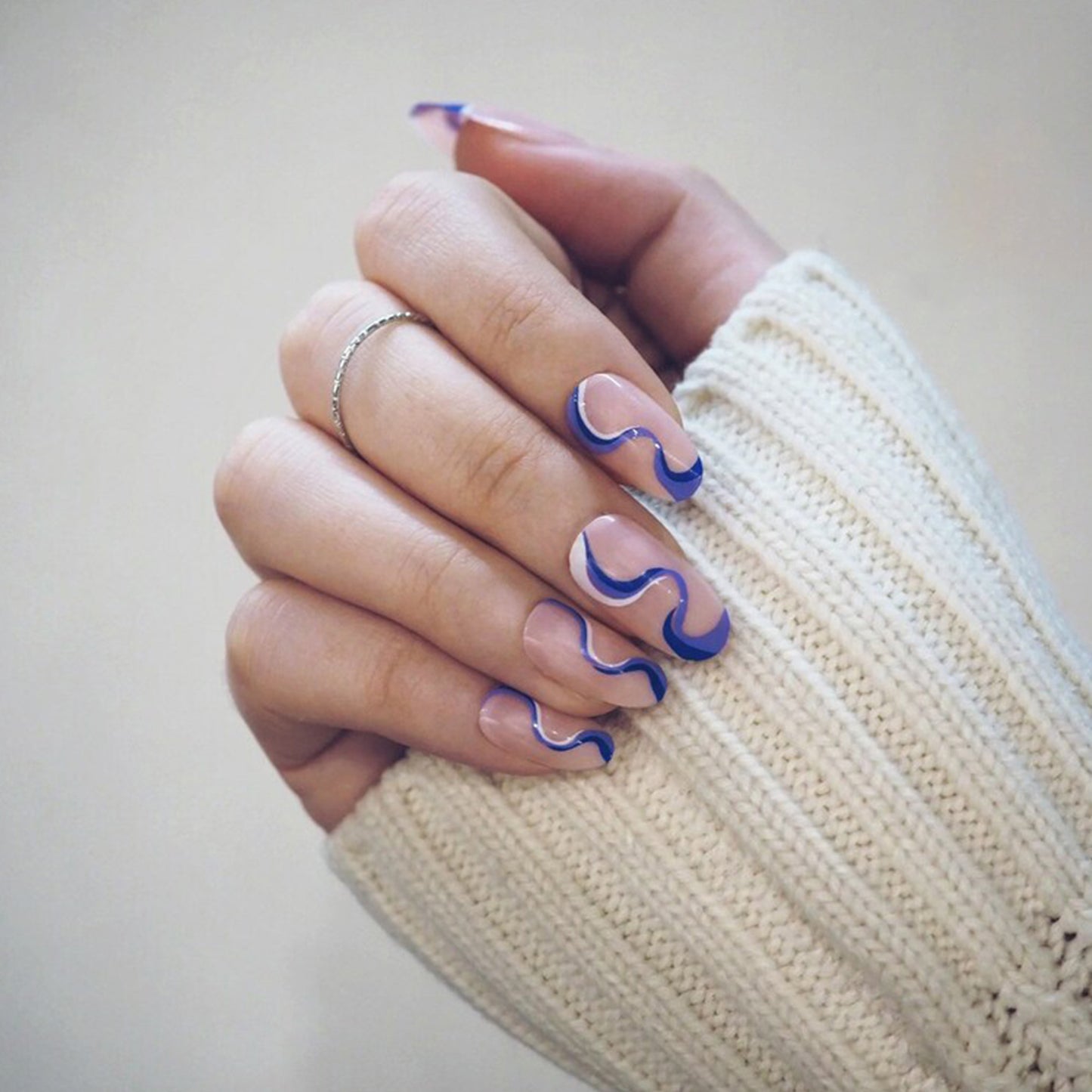 Unique Blue Swirl Almond Press-On Nails