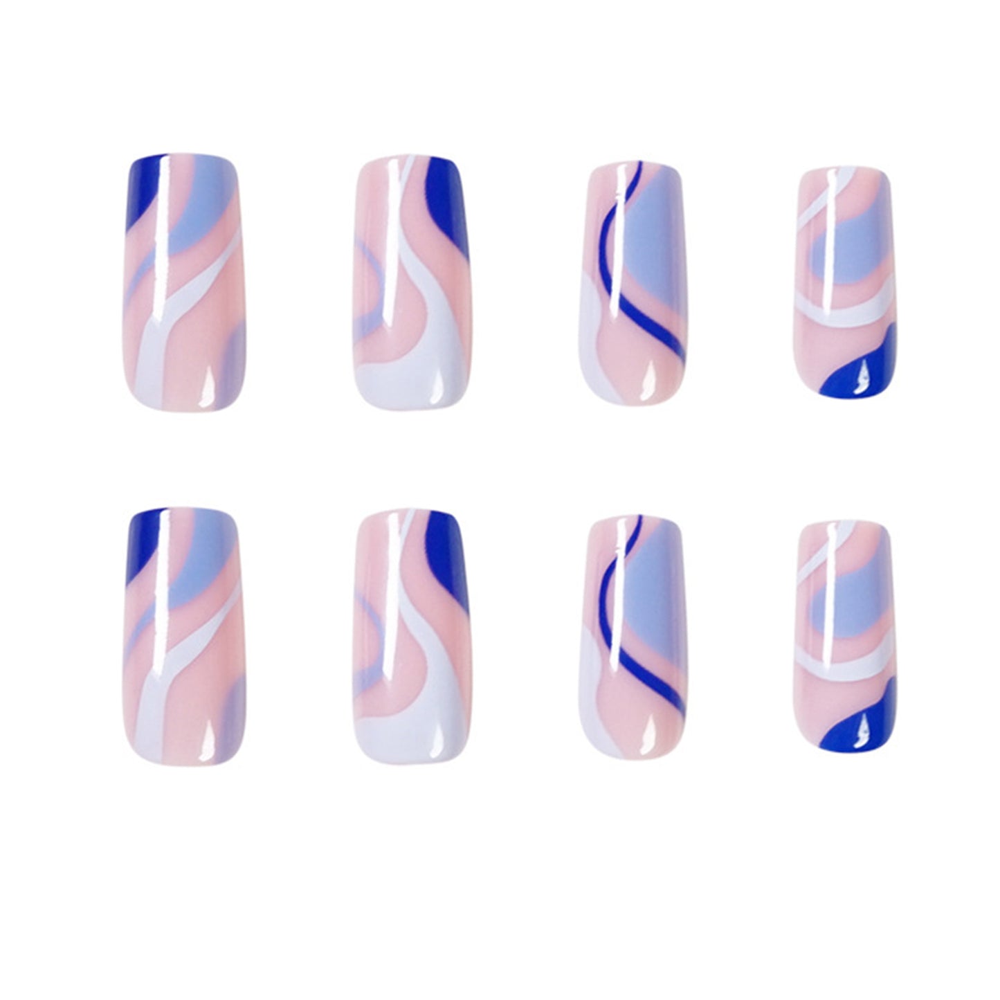 Unique Blue Swirls Medium Almond Press-on Nails