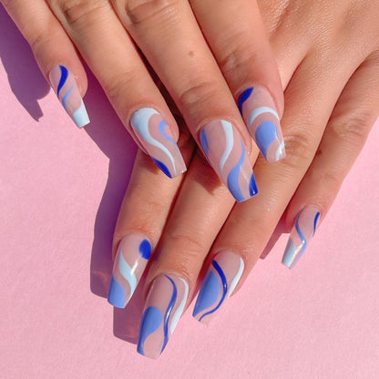 Unique Blue Swirls Medium Almond Press-on Nails