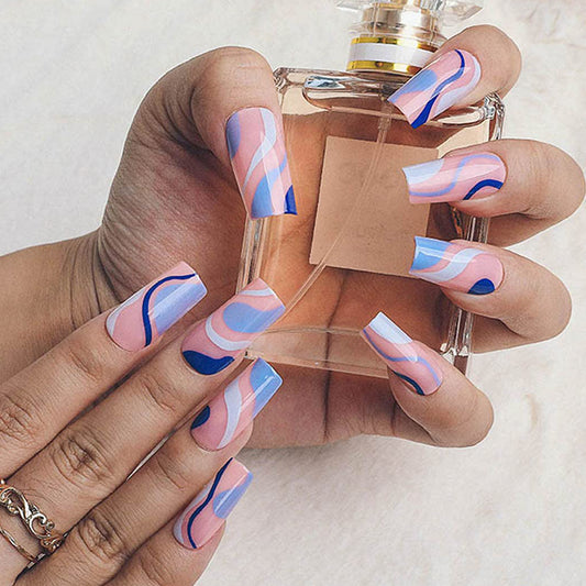 Unique Blue Swirls Medium Almond Press-on Nails