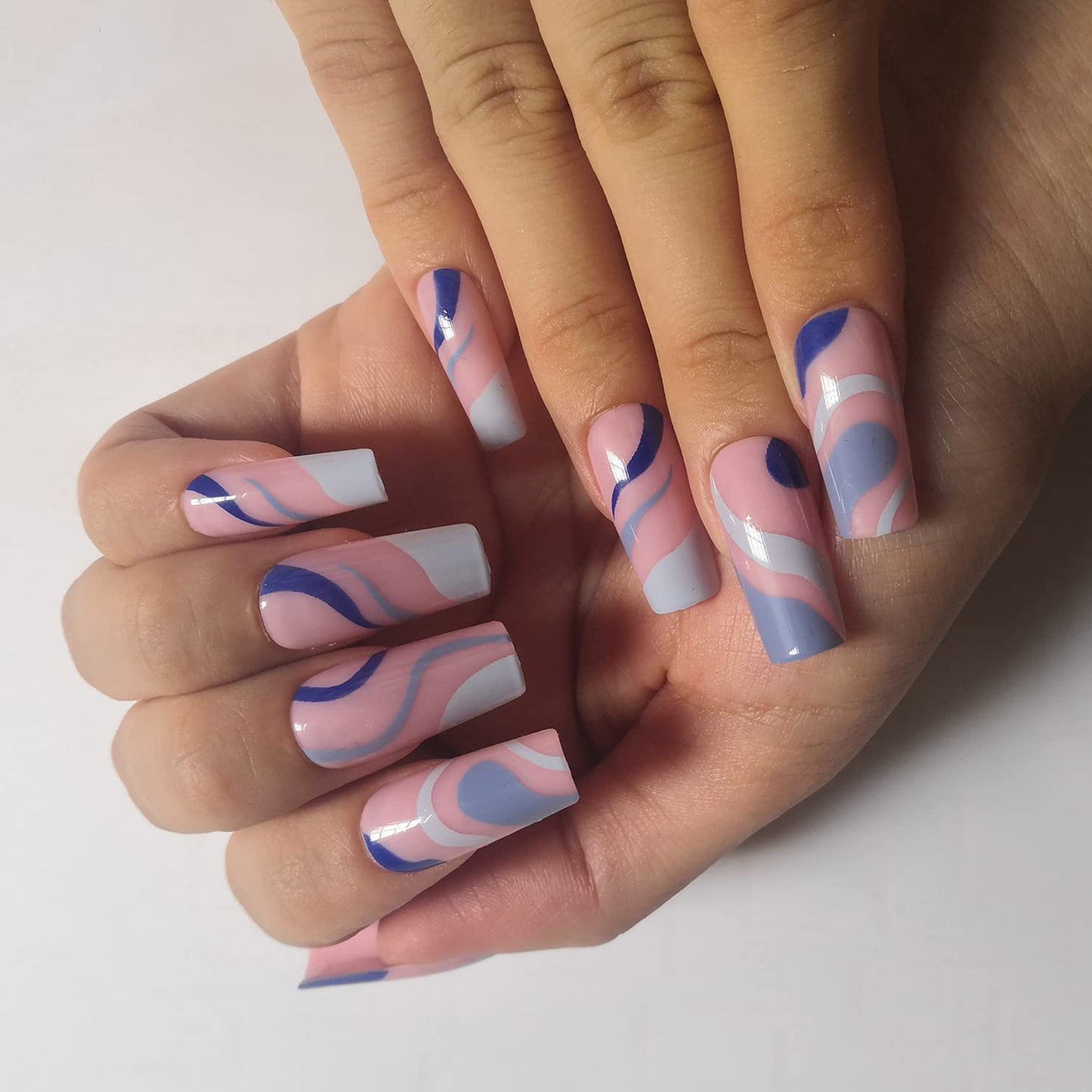 Unique Blue Swirls Medium Almond Press-on Nails