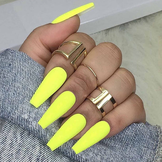 Bright Neon Yellow Long Ballerina Press-on Nails