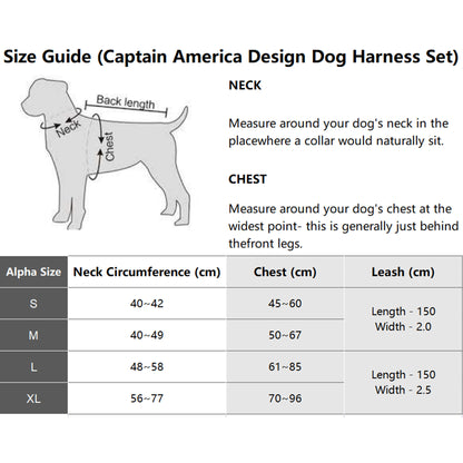 Captain America Design Dog Harness and Leash Set