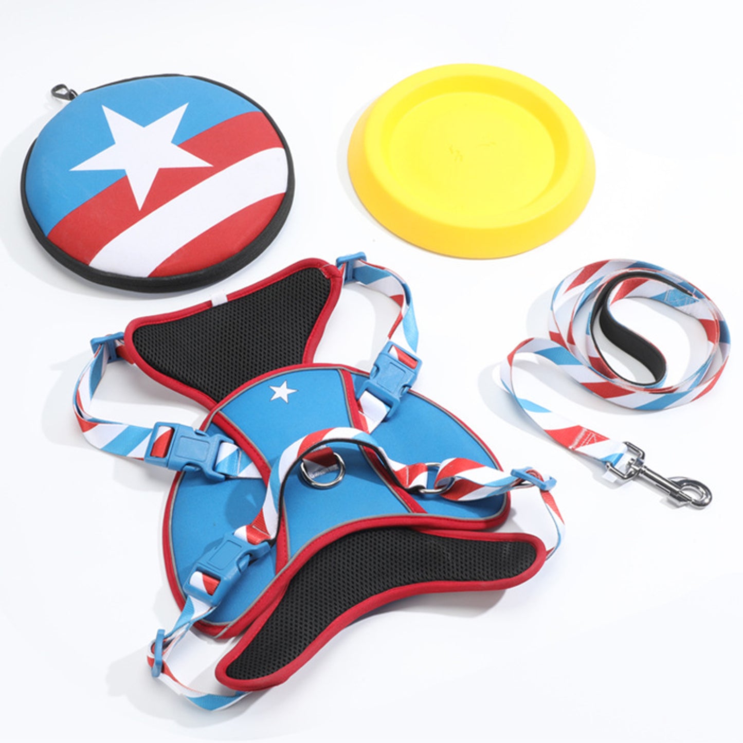 Captain America Design Dog Harness and Leash Set