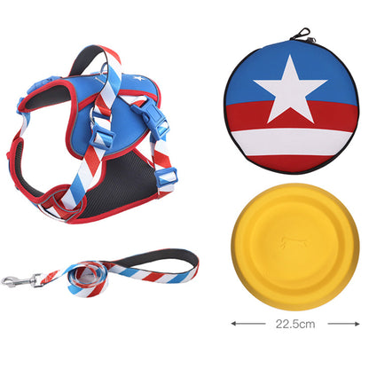 Captain America Design Dog Harness and Leash Set