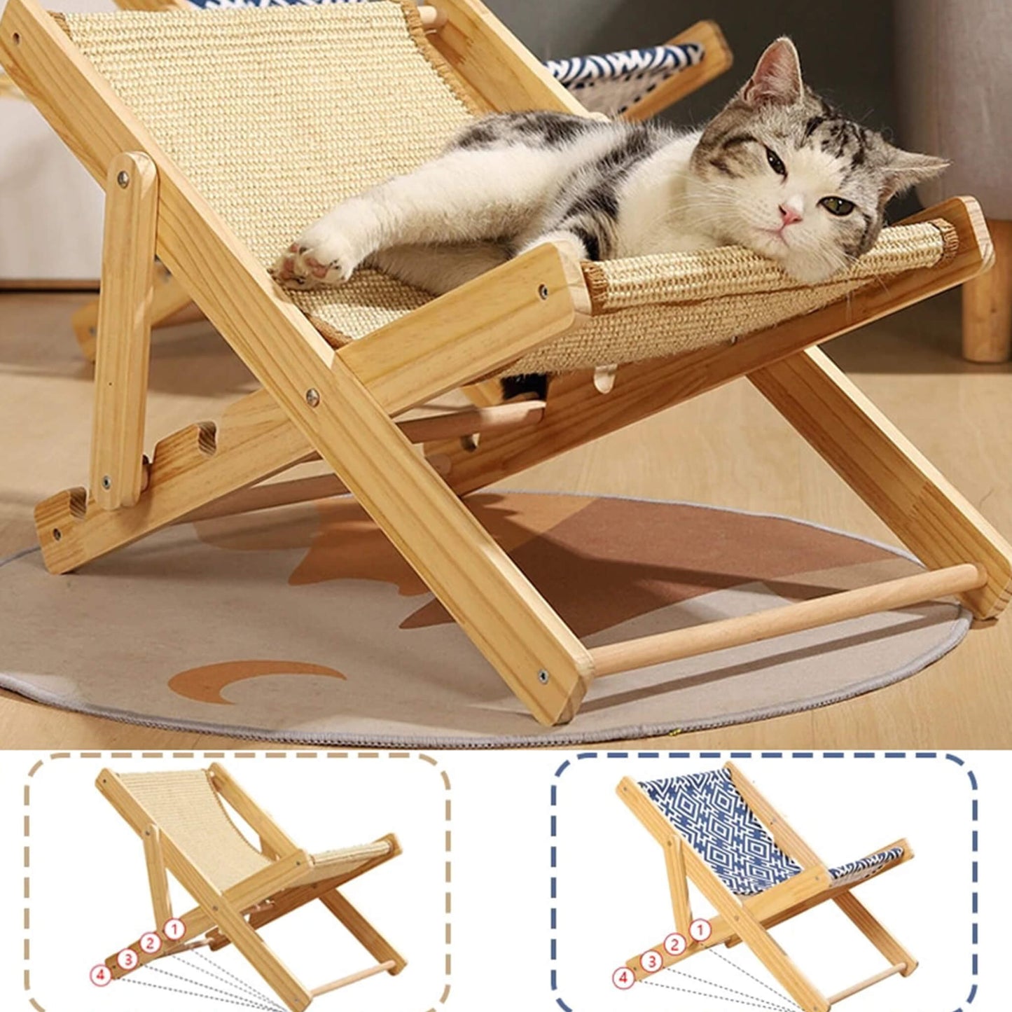 Adjustable Recliner Cat Hammock Sisal Bed