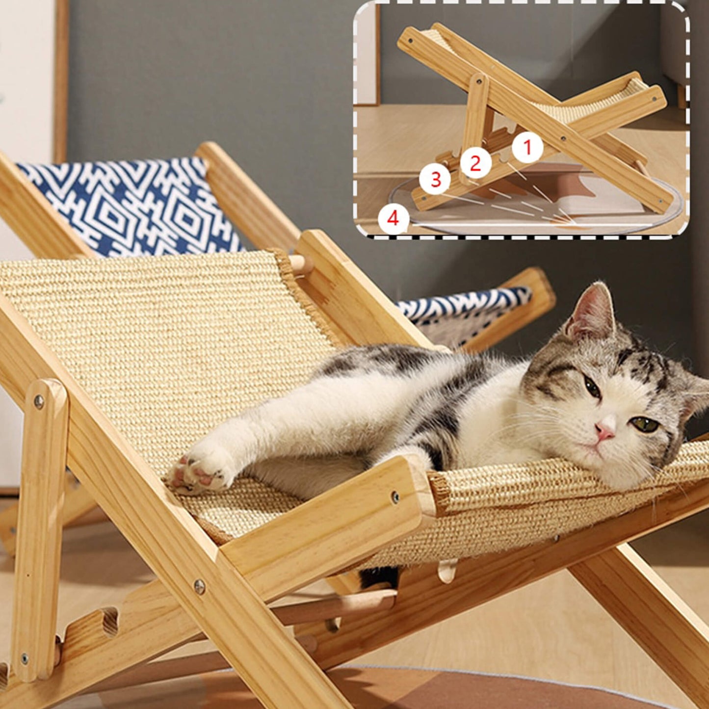 Adjustable Recliner Cat Hammock Sisal Bed