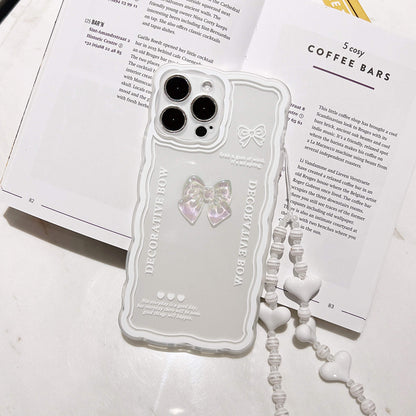 Transparent Protective iPhone Case with 3D Bow & Beaded Lanyard