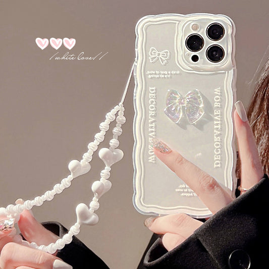 Transparent Protective iPhone Case with 3D Bow & Beaded Lanyard