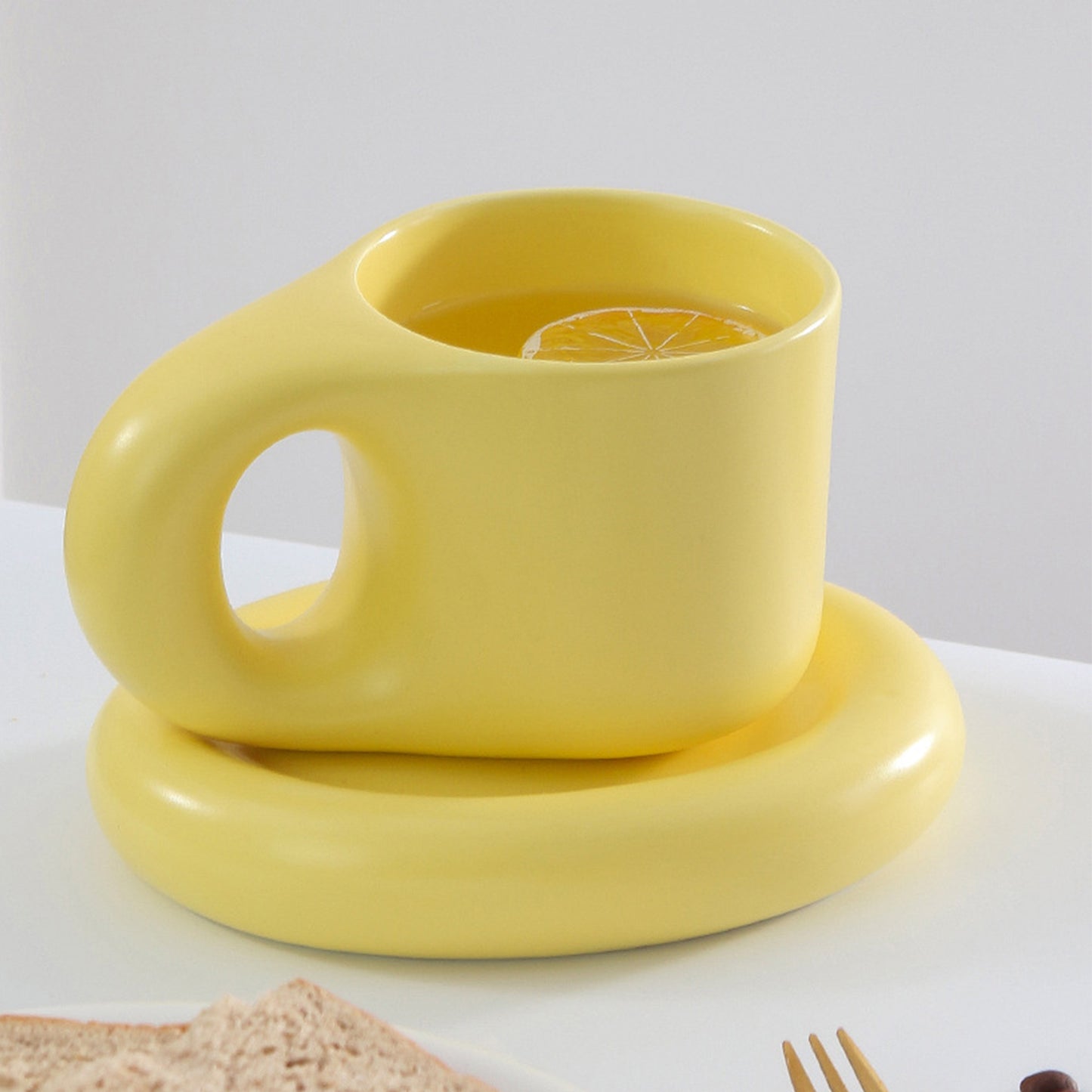 Curvy Ceramic Coffee Mug Saucer Set Espresso Dirnkware