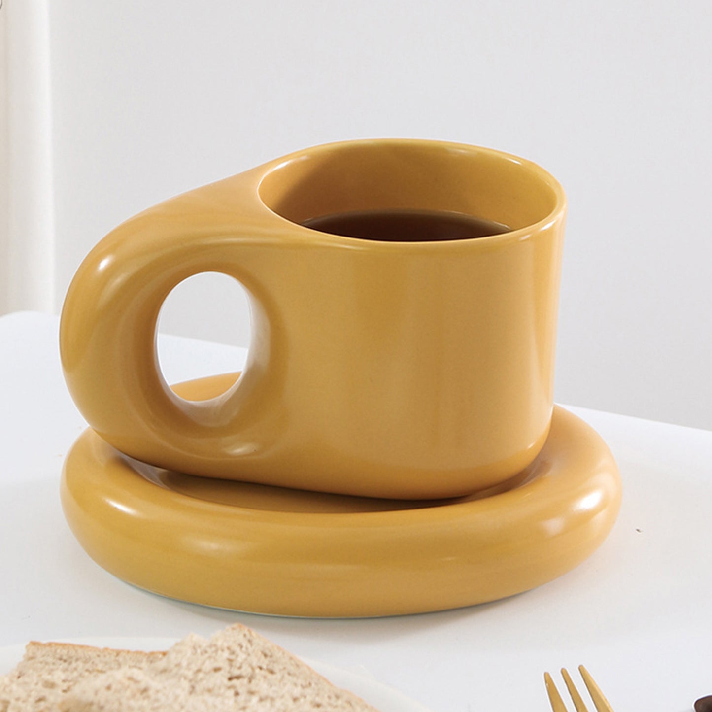 Curvy Ceramic Coffee Mug Saucer Set Espresso Dirnkware