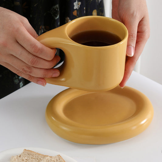 Curvy Ceramic Coffee Mug Saucer Set Espresso Dirnkware