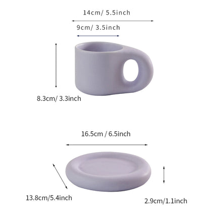 Curvy Ceramic Coffee Mug Saucer Set Espresso Dirnkware