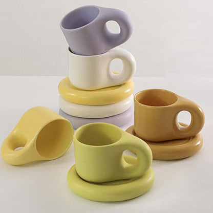 Curvy Ceramic Coffee Mug Saucer Set Espresso Dirnkware