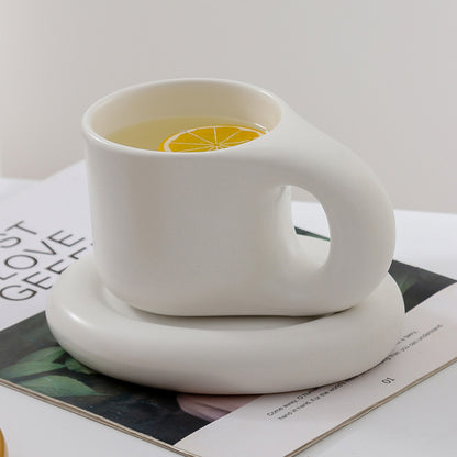 Curvy Ceramic Coffee Mug Saucer Set Espresso Dirnkware