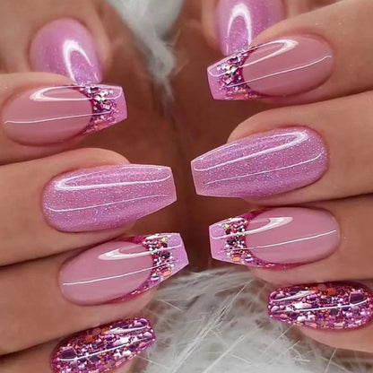 Glam Pink Short Coffin Press-On Nails