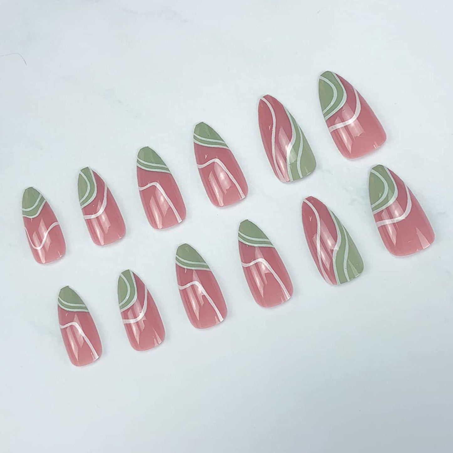 French Swirls Medium Press-On Nails 24 Pcs