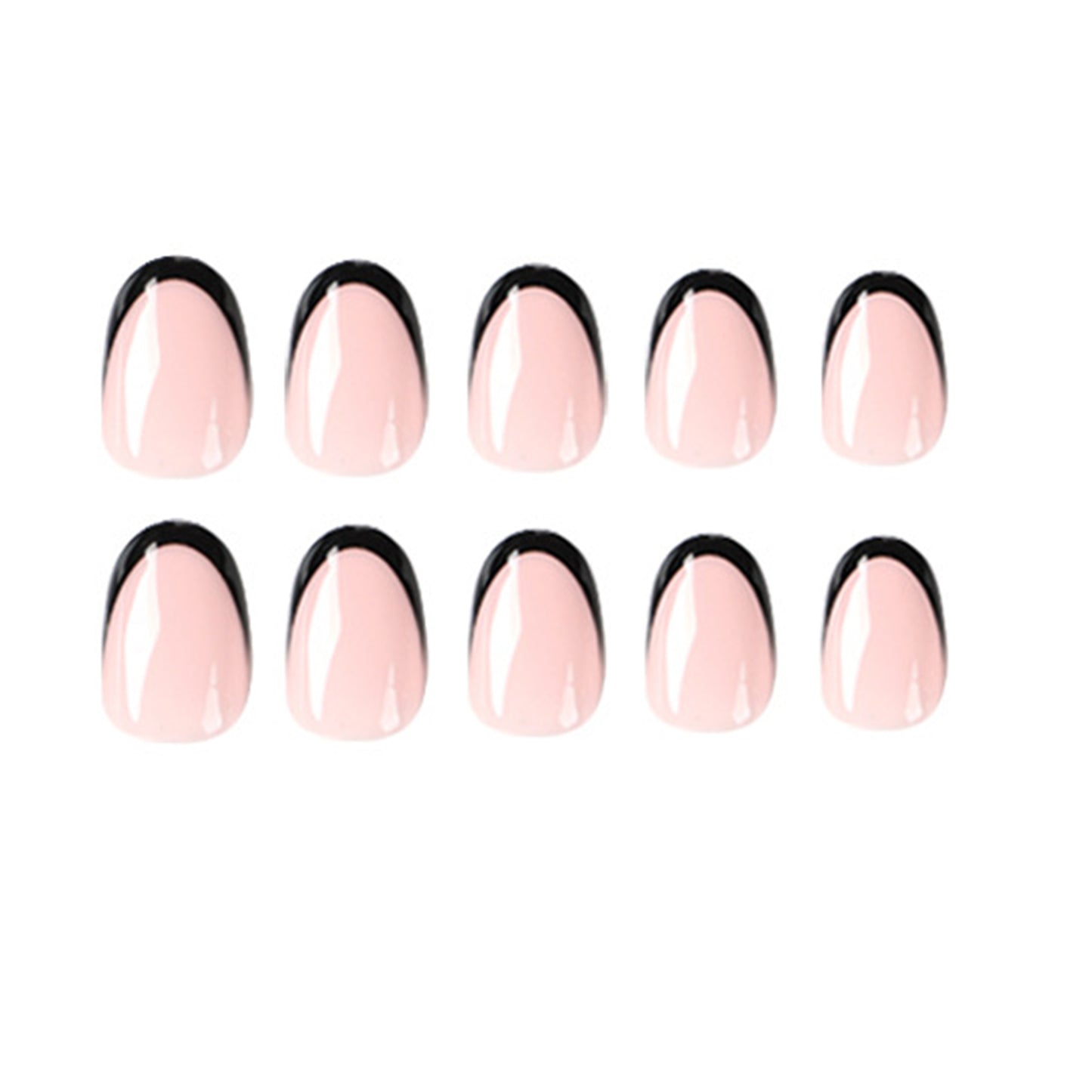 French Tip Black Edge Short Oval Press-On Nails