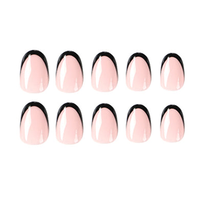 French Tip Black Edge Short Oval Press-On Nails