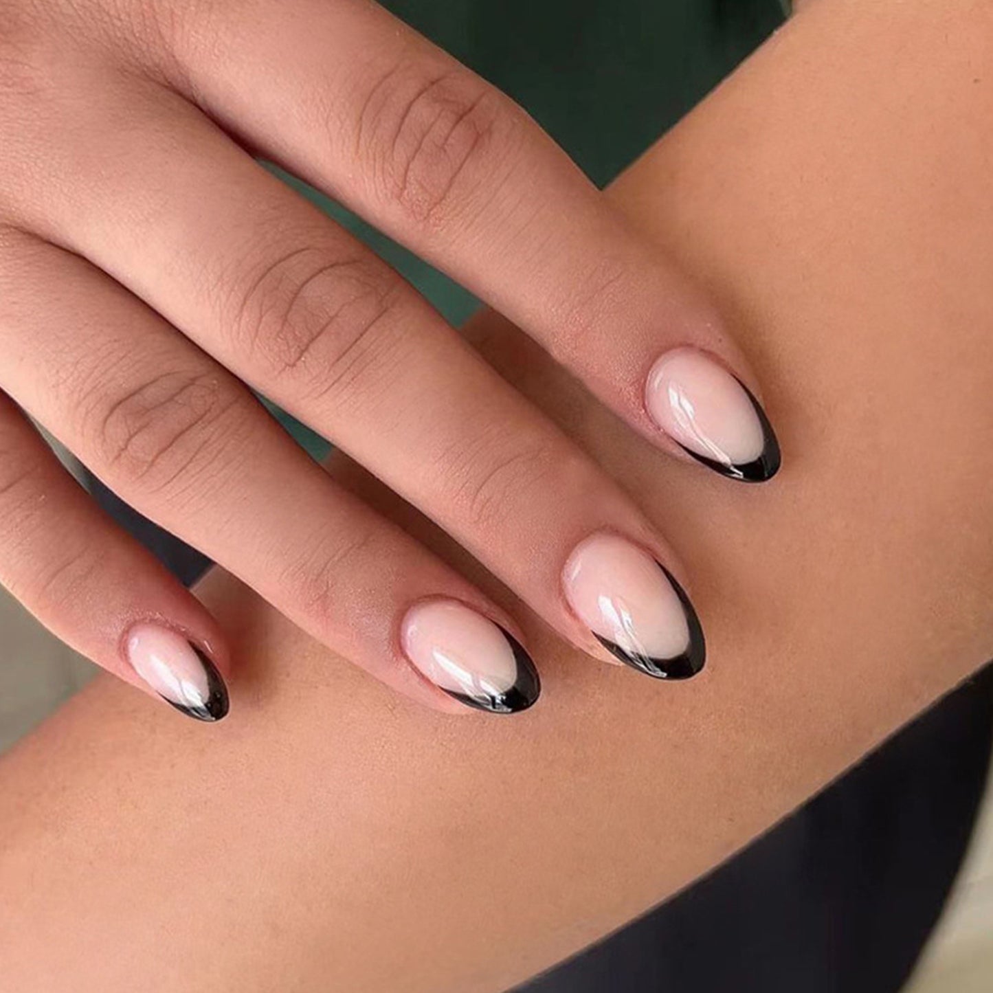 French Tip Black Edge Short Oval Press-On Nails