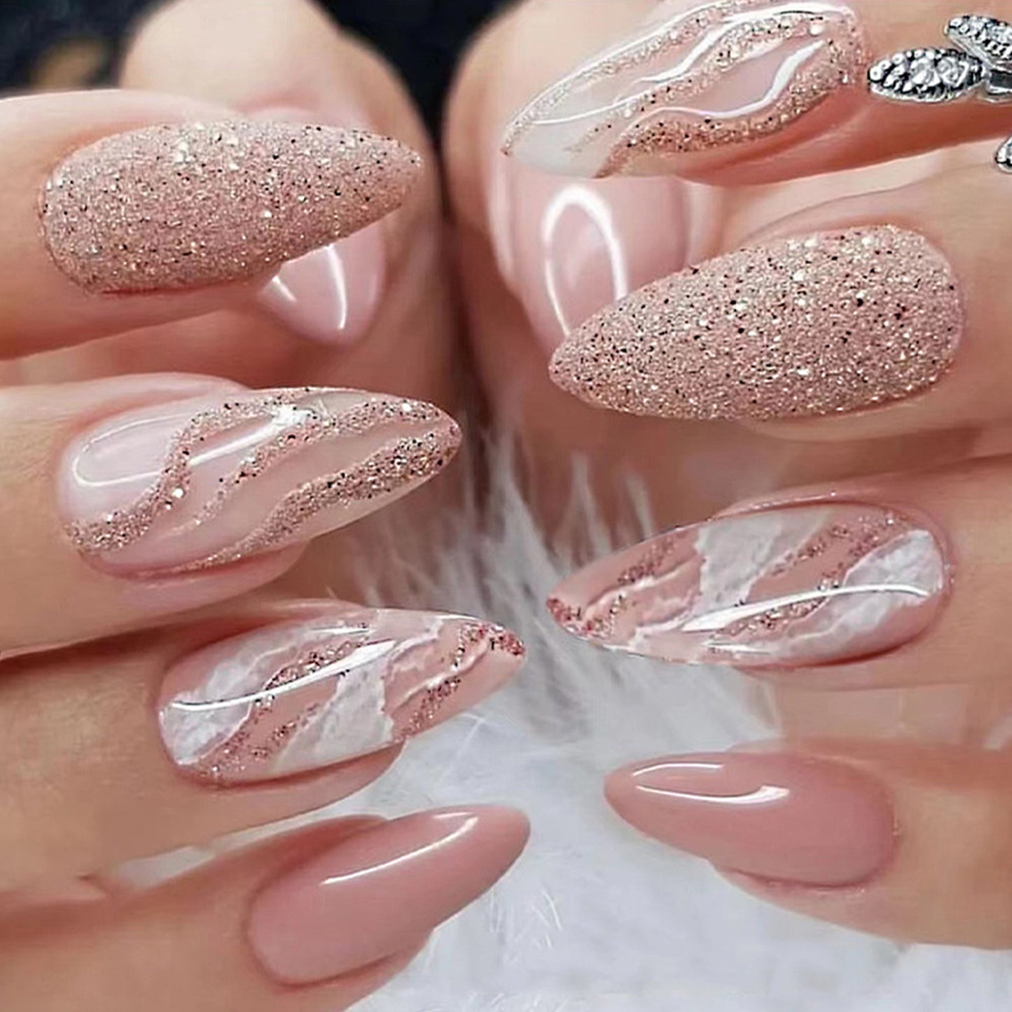 Glittering Medium Almond Press-on Nails