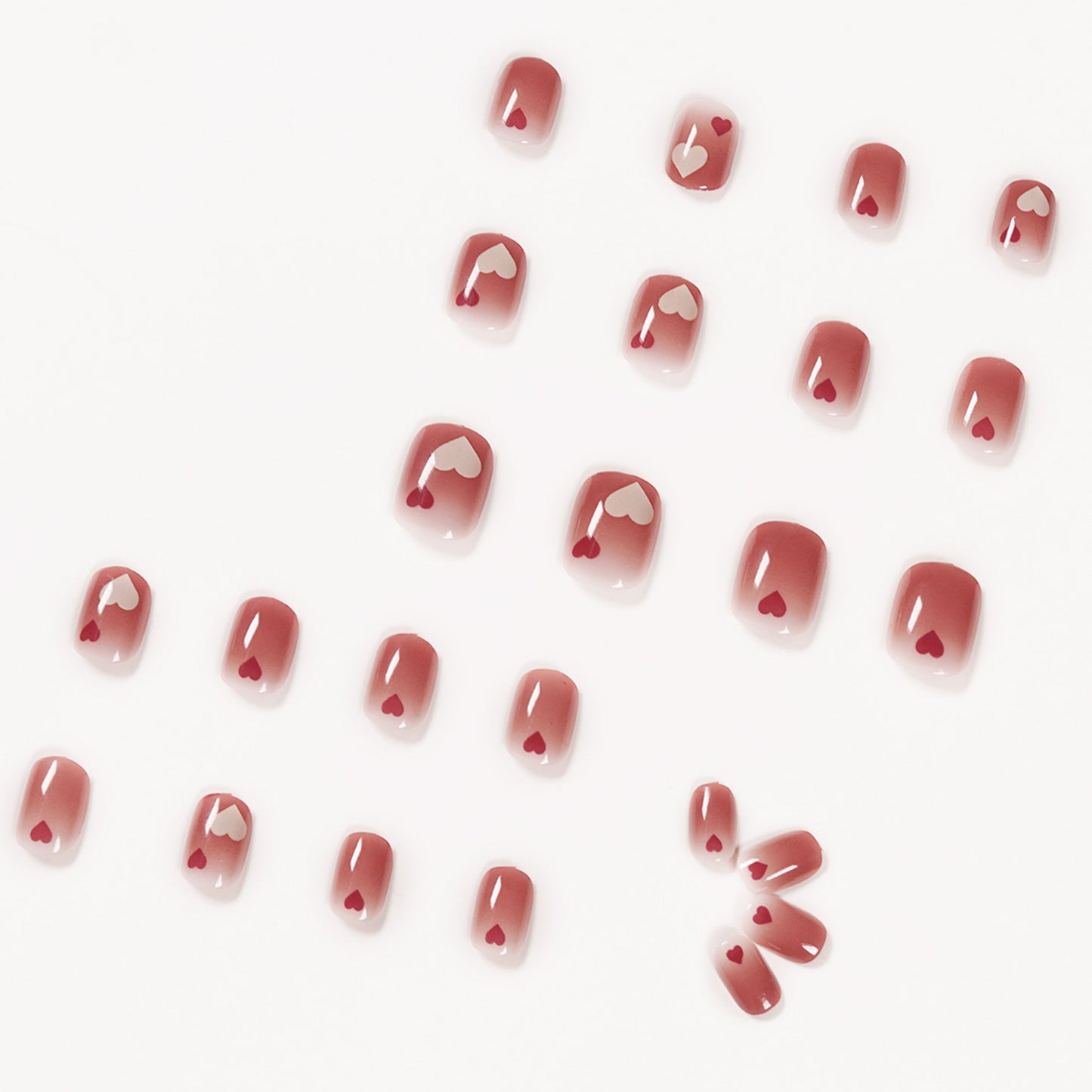 Trendy Glossy Red Ombre Short Square Press-on Nails