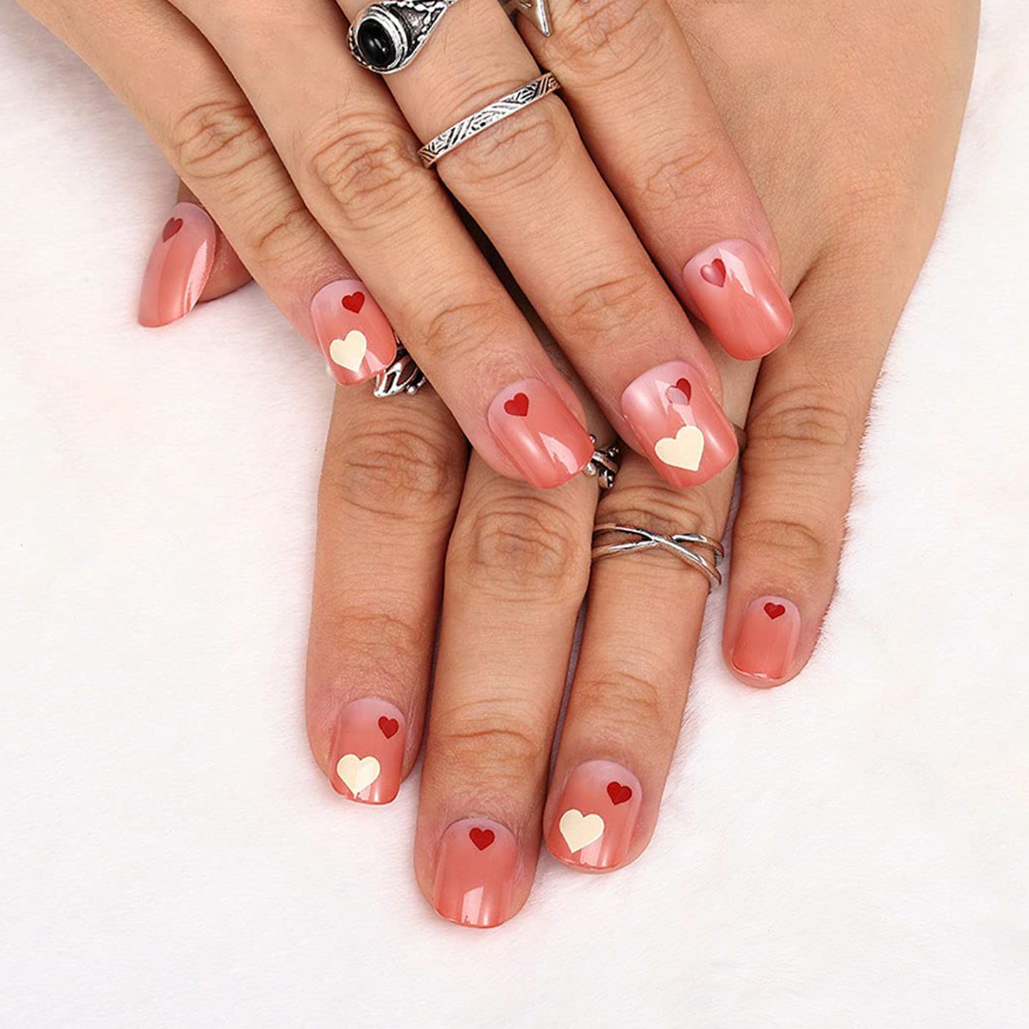 Trendy Glossy Red Ombre Short Square Press-on Nails