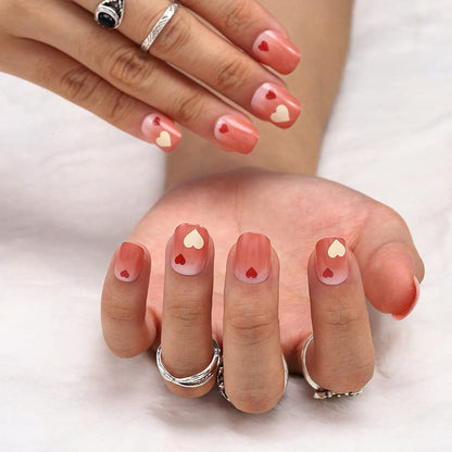 Trendy Glossy Red Ombre Short Square Press-on Nails