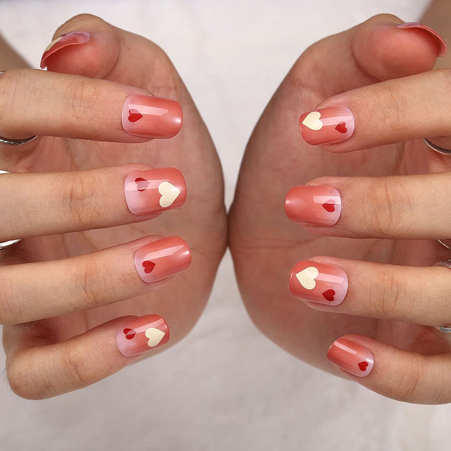 Trendy Glossy Red Ombre Short Square Press-on Nails