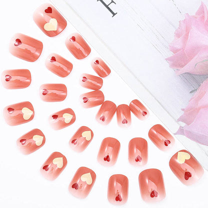 Trendy Glossy Red Ombre Short Square Press-on Nails