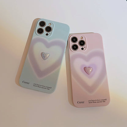 Gradient Heart 3D Plating Heart Pearl Case for Apple iPhone