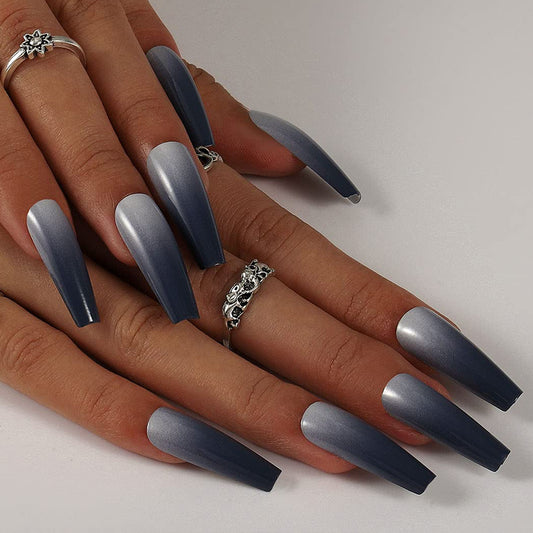 Stunning Gray Gradient Long Ballerina Press-on Nails