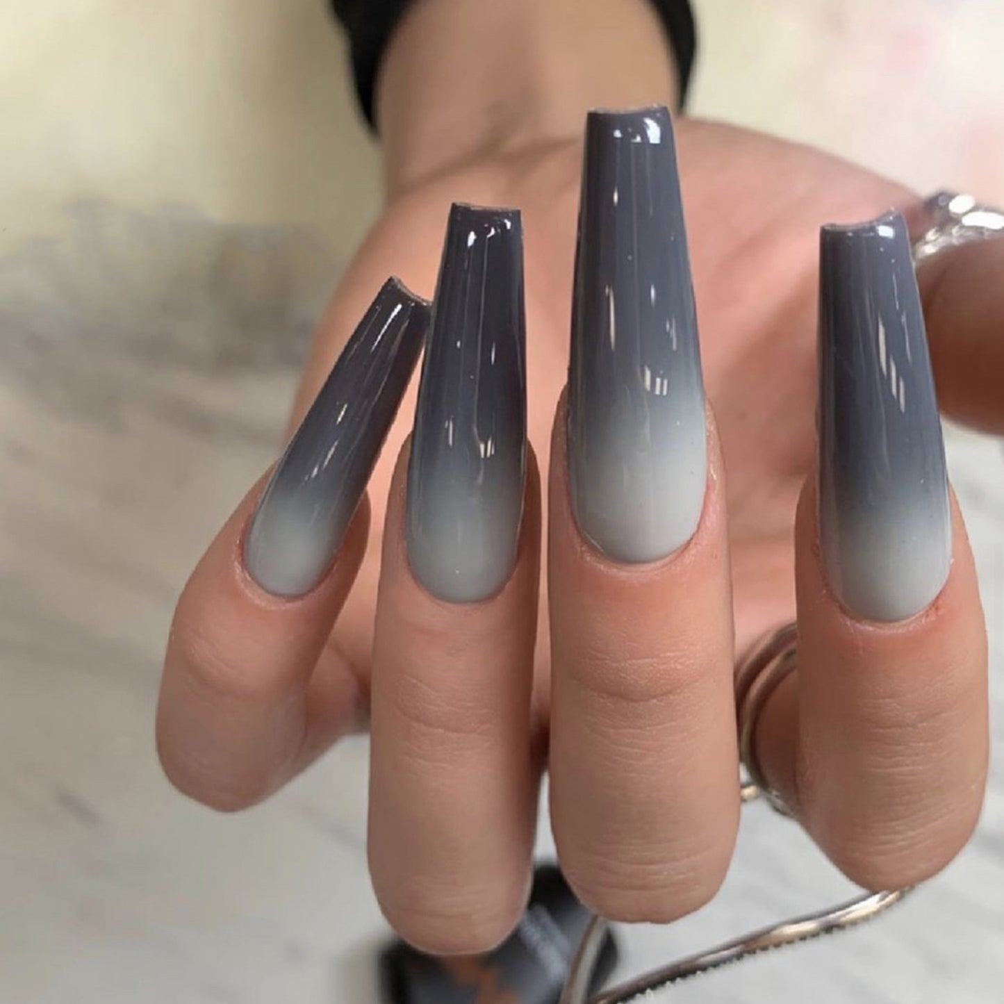 Stunning Gray Gradient Long Ballerina Press-on Nails