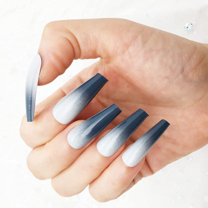 Stunning Gray Gradient Long Ballerina Press-on Nails