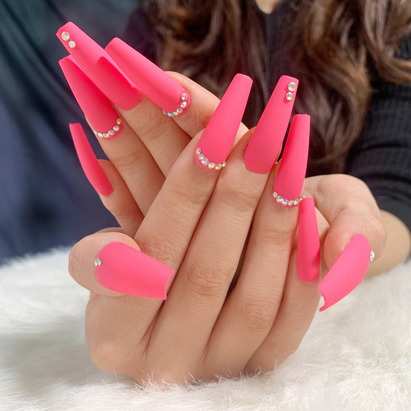 Elegant Pink Matte Finish Long Ballerina Press-on Nails